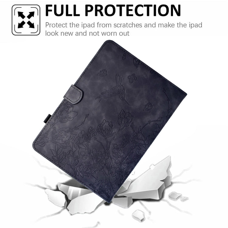 For iPad Air 11 2025 / 2024 / iPad Pro 11 Flowers and Bird Embossed Smart Leather Tablet Case(Black) - iPad Air 11 2025 / 2024 Cases by buy2fix | Online Shopping UK | buy2fix
