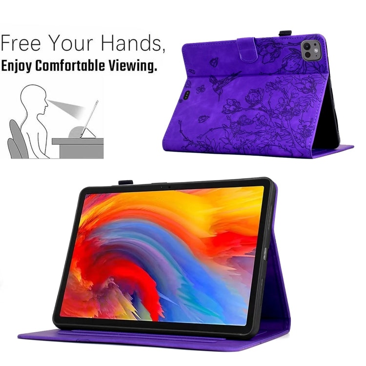 For iPad Air 11 2025 / 2024 / iPad Pro 11 Flowers and Bird Embossed Smart Leather Tablet Case(Purple) - iPad Air 11 2025 / 2024 Cases by buy2fix | Online Shopping UK | buy2fix