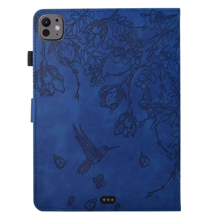 For iPad Air 11 2025 / 2024 / iPad Pro 11 Flowers and Bird Embossed Smart Leather Tablet Case(Dark Blue) - iPad Air 11 2025 / 2024 Cases by buy2fix | Online Shopping UK | buy2fix