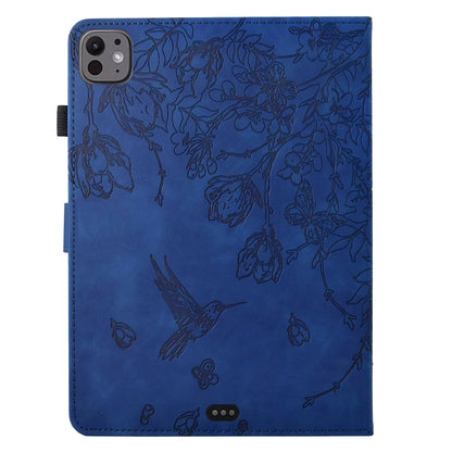 For iPad Air 11 2025 / 2024 / iPad Pro 11 Flowers and Bird Embossed Smart Leather Tablet Case(Dark Blue) - iPad Air 11 2025 / 2024 Cases by buy2fix | Online Shopping UK | buy2fix