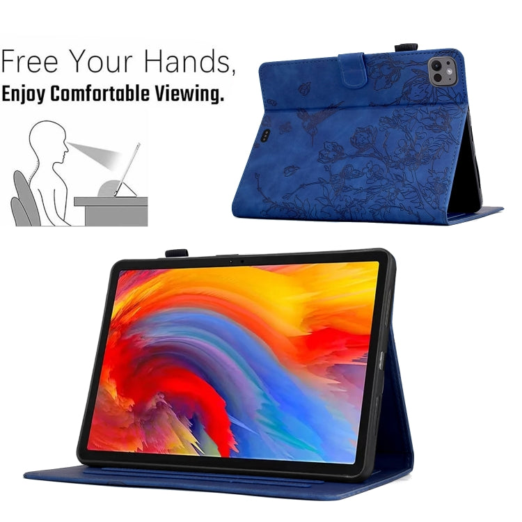 For iPad Air 11 2025 / 2024 / iPad Pro 11 Flowers and Bird Embossed Smart Leather Tablet Case(Dark Blue) - iPad Air 11 2025 / 2024 Cases by buy2fix | Online Shopping UK | buy2fix