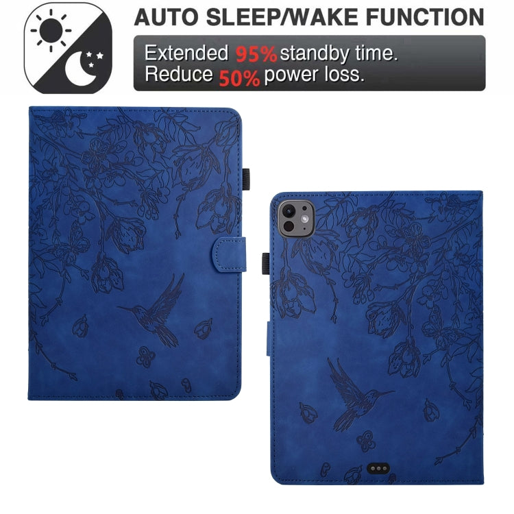 For iPad Air 11 2025 / 2024 / iPad Pro 11 Flowers and Bird Embossed Smart Leather Tablet Case(Dark Blue) - iPad Air 11 2025 / 2024 Cases by buy2fix | Online Shopping UK | buy2fix