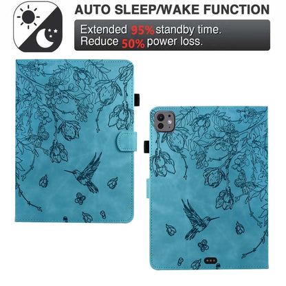 For iPad Air 11 2025 / 2024 / iPad Pro 11 Flowers and Bird Embossed Smart Leather Tablet Case(Light Blue) - iPad Air 11 2025 / 2024 Cases by buy2fix | Online Shopping UK | buy2fix
