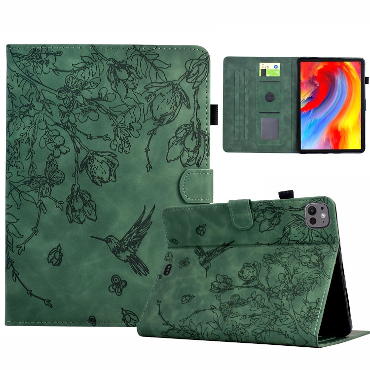 For iPad Air 11 2025 / 2024 / iPad Pro 11 Flowers and Bird Embossed Smart Leather Tablet Case(Green) - iPad Air 11 2025 / 2024 Cases by buy2fix | Online Shopping UK | buy2fix