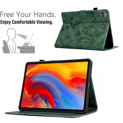 For iPad Air 11 2025 / 2024 / iPad Pro 11 Flowers and Bird Embossed Smart Leather Tablet Case(Green) - iPad Air 11 2025 / 2024 Cases by buy2fix | Online Shopping UK | buy2fix