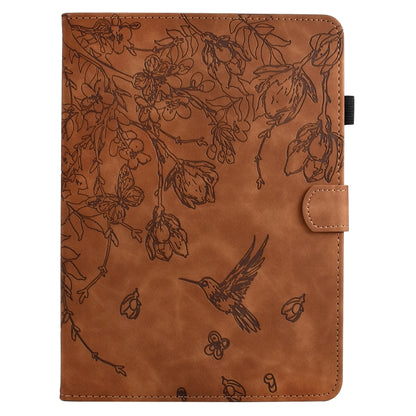 For Samsung Galaxy Tab S7 / S8 Flowers and Bird Embossed Smart Leather Tablet Case(Brown) by buy2fix