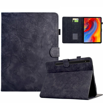 For Samsung Galaxy Tab S7 / S8 Flowers and Bird Embossed Smart Leather Tablet Case(Black) by buy2fix