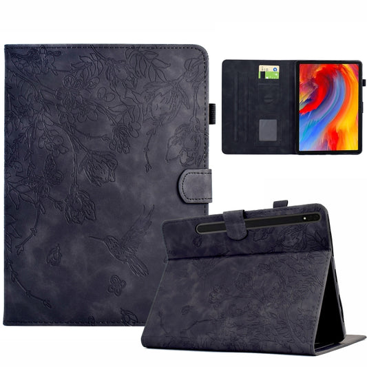 For Samsung Galaxy Tab S7 / S8 Flowers and Bird Embossed Smart Leather Tablet Case(Black) by buy2fix