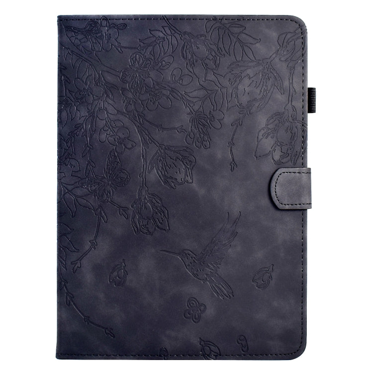 For Samsung Galaxy Tab S7 / S8 Flowers and Bird Embossed Smart Leather Tablet Case(Black) by buy2fix