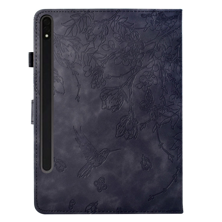 For Samsung Galaxy Tab S7 / S8 Flowers and Bird Embossed Smart Leather Tablet Case(Black) by buy2fix