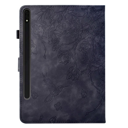 For Samsung Galaxy Tab S7 / S8 Flowers and Bird Embossed Smart Leather Tablet Case(Black) by buy2fix