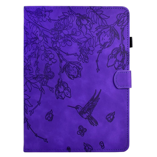 For Samsung Galaxy Tab S7 / S8 Flowers and Bird Embossed Smart Leather Tablet Case(Purple) - Galaxy Tab S8 Cases by buy2fix | Online Shopping UK | buy2fix