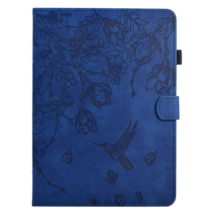 For Samsung Galaxy Tab S7 / S8 Flowers and Bird Embossed Smart Leather Tablet Case(Dark Blue) by buy2fix