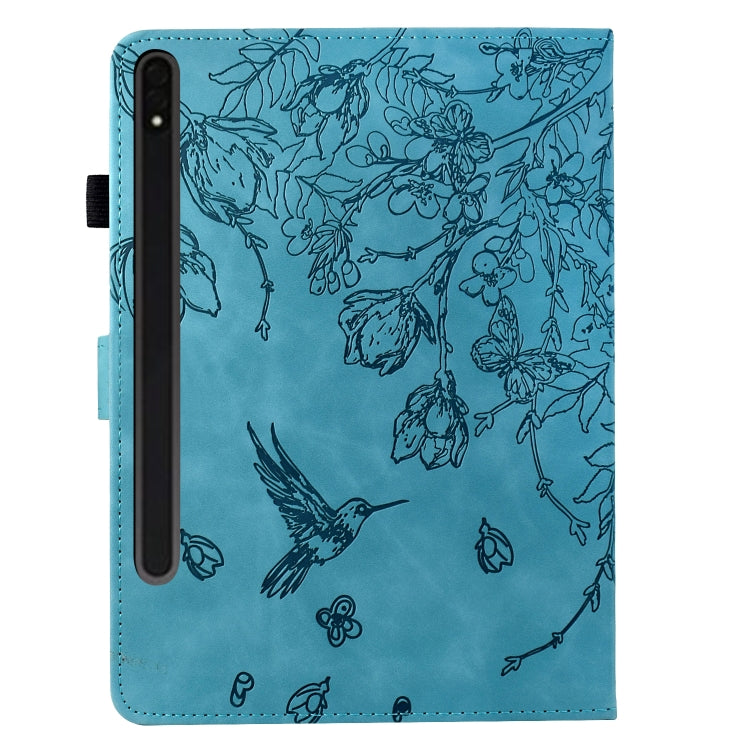 For Samsung Galaxy Tab S7 / S8 Flowers and Bird Embossed Smart Leather Tablet Case(Light Blue) by buy2fix