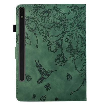 For Samsung Galaxy Tab S7 / S8 Flowers and Bird Embossed Smart Leather Tablet Case(Green) by buy2fix