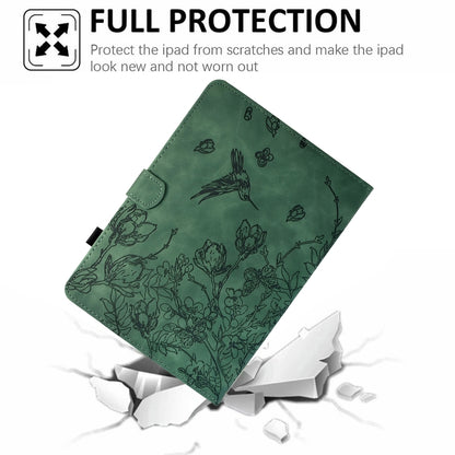 For Samsung Galaxy Tab S7 / S8 Flowers and Bird Embossed Smart Leather Tablet Case(Green) by buy2fix