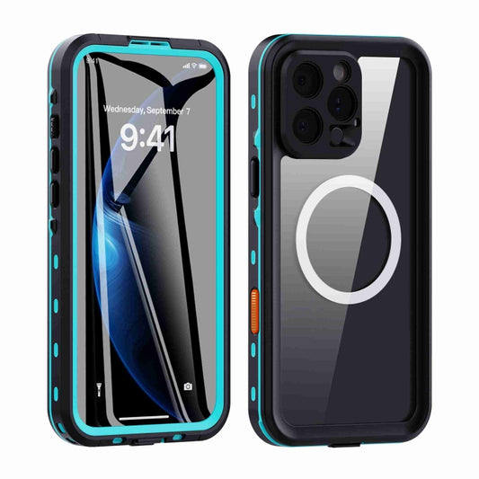 For iPhone 16 Pro RedPepper Transparent Dot IP68 Waterproof Triple-proof MagSafe Phone Case(Black Blue) - iPhone 16 Pro Cases by RedPepper | Online Shopping UK | buy2fix