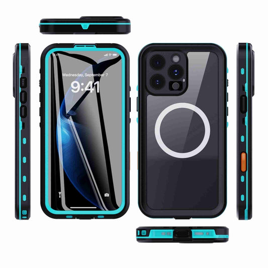 For iPhone 16 Pro RedPepper Transparent Dot IP68 Waterproof Triple-proof MagSafe Phone Case(Black Blue) - iPhone 16 Pro Cases by RedPepper | Online Shopping UK | buy2fix