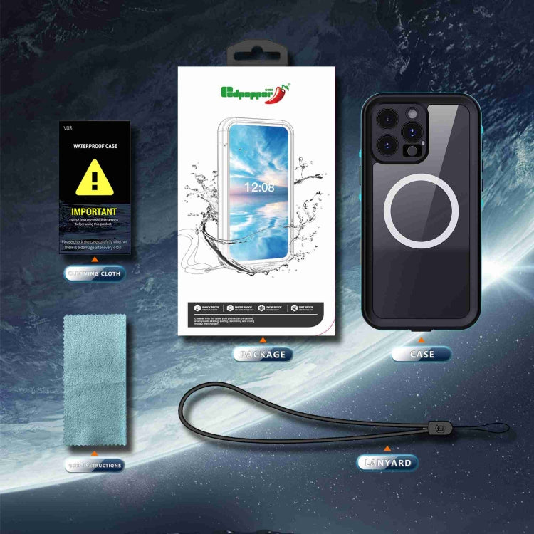 For iPhone 16 Pro RedPepper Transparent Dot IP68 Waterproof Triple-proof MagSafe Phone Case(Black Blue) - iPhone 16 Pro Cases by RedPepper | Online Shopping UK | buy2fix