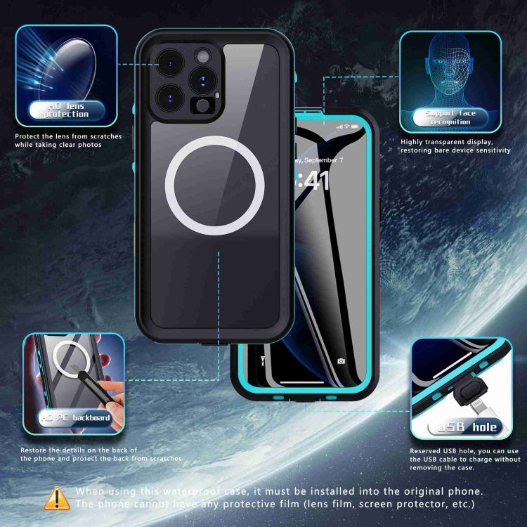 For iPhone 16 Pro RedPepper Transparent Dot IP68 Waterproof Triple-proof MagSafe Phone Case(Black Blue) - iPhone 16 Pro Cases by RedPepper | Online Shopping UK | buy2fix