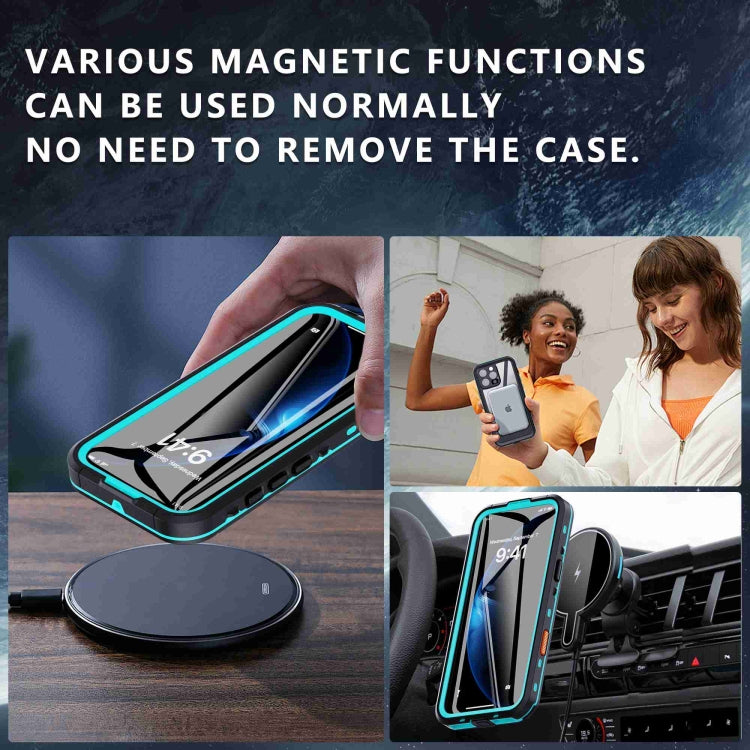 For iPhone 16 Pro RedPepper Transparent Dot IP68 Waterproof Triple-proof MagSafe Phone Case(Black Blue) - iPhone 16 Pro Cases by RedPepper | Online Shopping UK | buy2fix