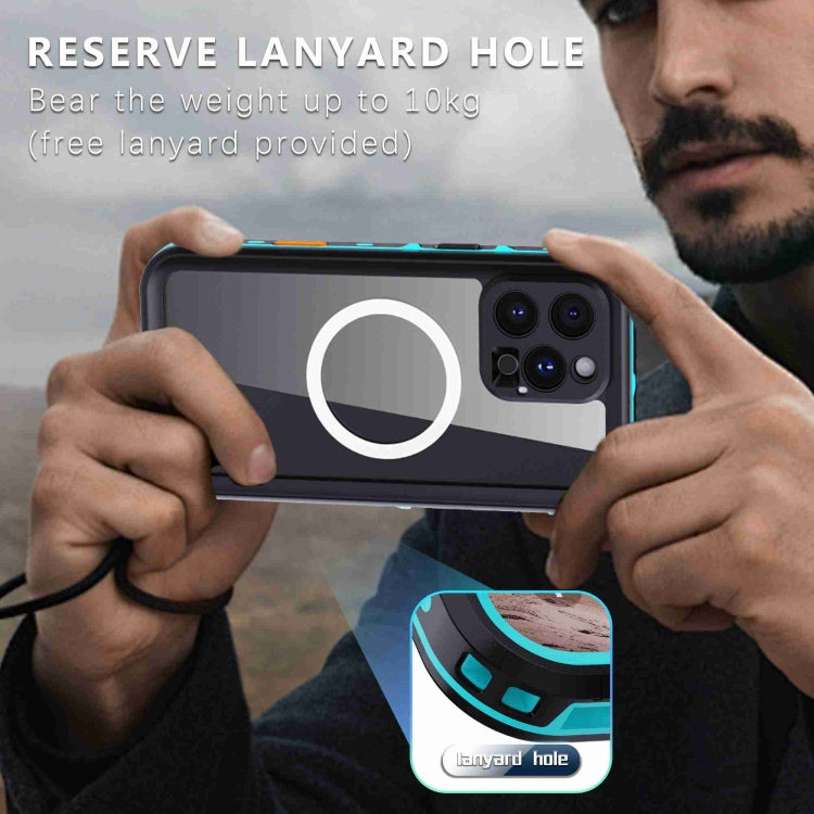 For iPhone 16 Pro RedPepper Transparent Dot IP68 Waterproof Triple-proof MagSafe Phone Case(Black Blue) - iPhone 16 Pro Cases by RedPepper | Online Shopping UK | buy2fix