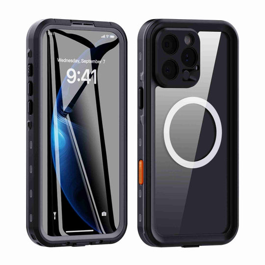 For iPhone 16 Pro RedPepper Transparent Dot IP68 Waterproof Triple-proof MagSafe Phone Case(Black Dark Grey)