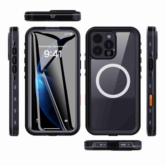 For iPhone 16 Pro RedPepper Transparent Dot IP68 Waterproof Triple-proof MagSafe Phone Case(Black Dark Grey) - iPhone 16 Pro Cases by RedPepper | Online Shopping UK | buy2fix