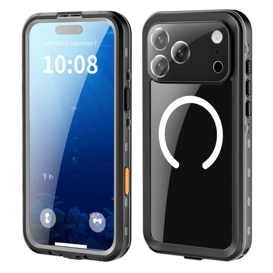 For iPhone 17 Pro Max RedPepper Transparent Dot IP68 Waterproof Triple-proof MagSafe Phone Case(Black Dark Grey)