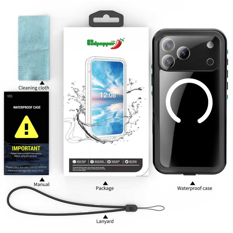 For iPhone 17 Pro Max RedPepper Transparent Dot IP68 Waterproof Triple-proof MagSafe Phone Case(Black Dark Grey) - iPhone 17 Pro Max Cases by RedPepper | Online Shopping UK | buy2fix