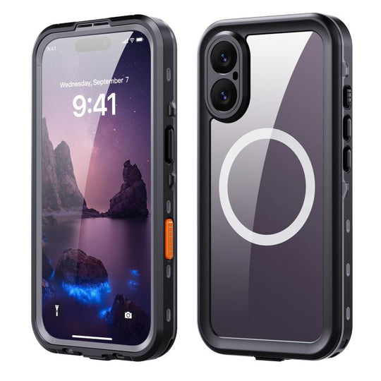 For iPhone 17 RedPepper Transparent Dot IP68 Waterproof Triple-proof MagSafe Phone Case(Black Dark Grey)