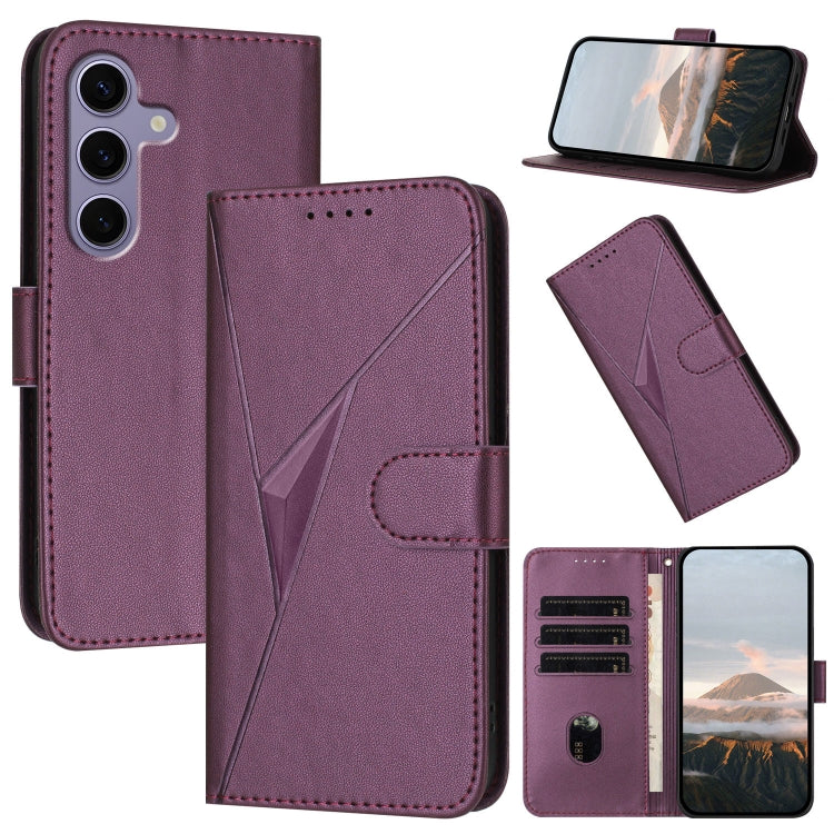 For Samsung Galaxy S25 5G Triangle Pattern Buckle Clasp Leather Phone Case(Dark Purple) by buy2fix