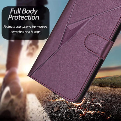 For Samsung Galaxy S25 5G Triangle Pattern Buckle Clasp Leather Phone Case(Dark Purple) by buy2fix