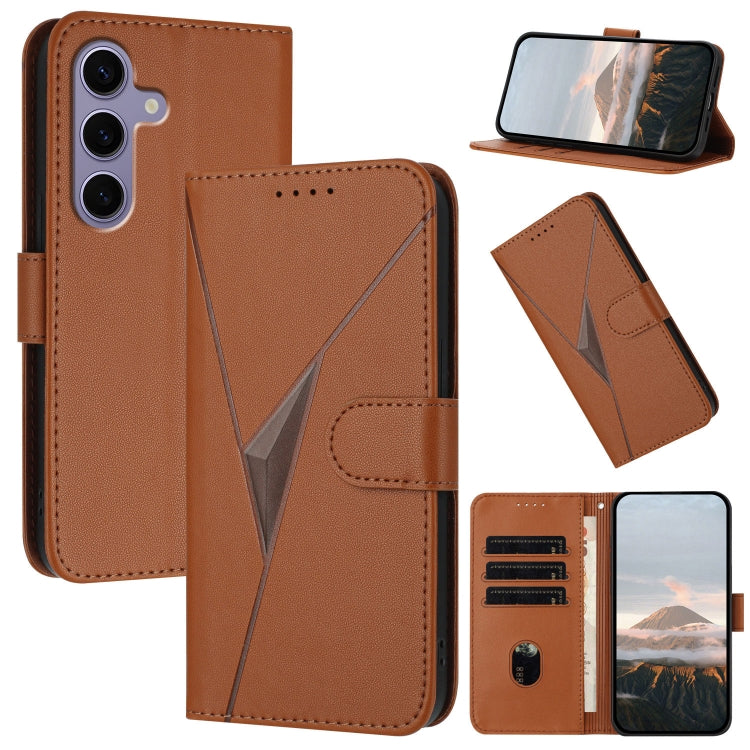 For Samsung Galaxy S25 5G Triangle Pattern Buckle Clasp Leather Phone Case(Brown) by buy2fix
