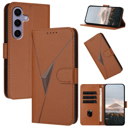 For Samsung Galaxy S25 5G Triangle Pattern Buckle Clasp Leather Phone Case(Brown) by buy2fix