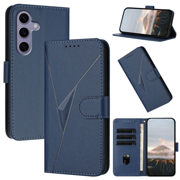 For Samsung Galaxy S25 5G Triangle Pattern Buckle Clasp Leather Phone Case(Royal Blue) by buy2fix