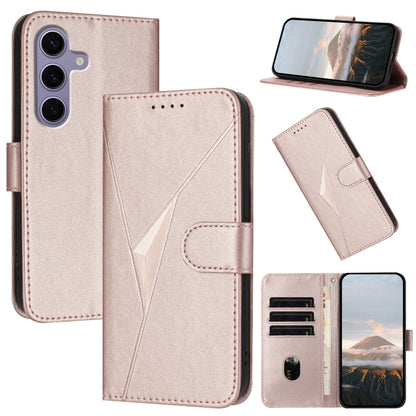 For Samsung Galaxy S25 5G Triangle Pattern Buckle Clasp Leather Phone Case(Rose Gold) by buy2fix