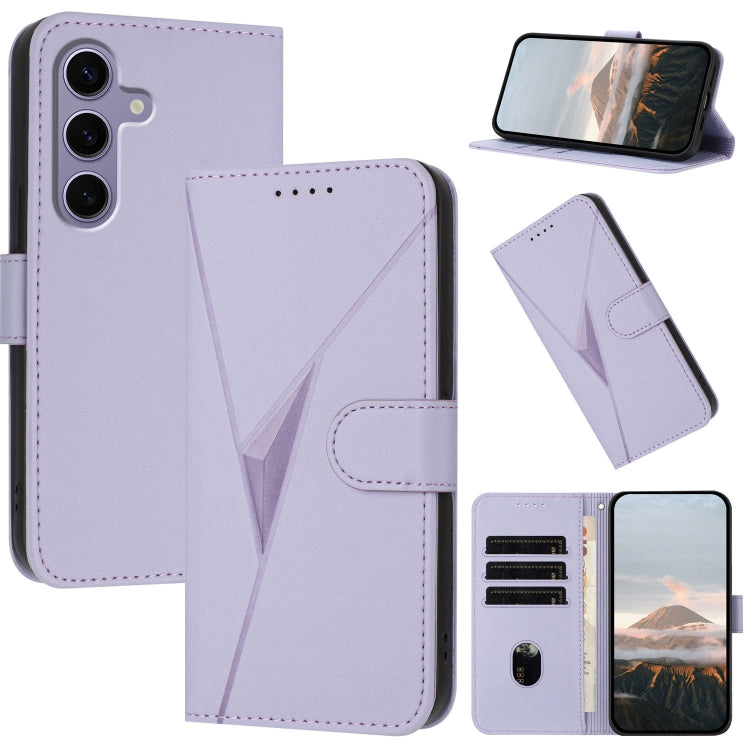 For Samsung Galaxy S25 5G Triangle Pattern Buckle Clasp Leather Phone Case(Light Purple) by buy2fix