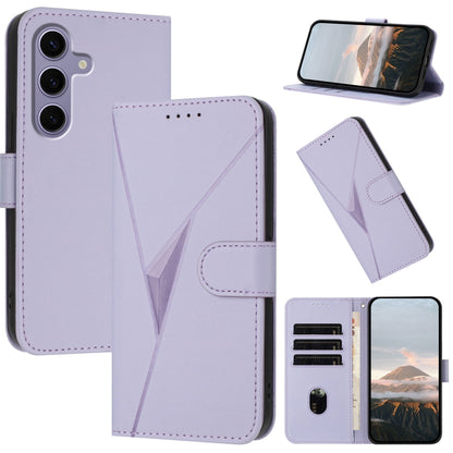 For Samsung Galaxy S25 5G Triangle Pattern Buckle Clasp Leather Phone Case(Light Purple) by buy2fix