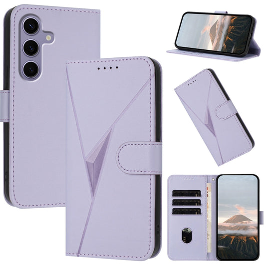 For Samsung Galaxy S25 5G Triangle Pattern Buckle Clasp Leather Phone Case(Light Purple) by buy2fix