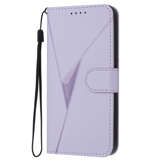 For Samsung Galaxy S25 5G Triangle Pattern Buckle Clasp Leather Phone Case(Light Purple) by buy2fix
