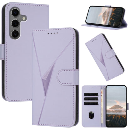 For Samsung Galaxy S25+ 5G Triangle Pattern Buckle Clasp Leather Phone Case(Light Purple) by buy2fix