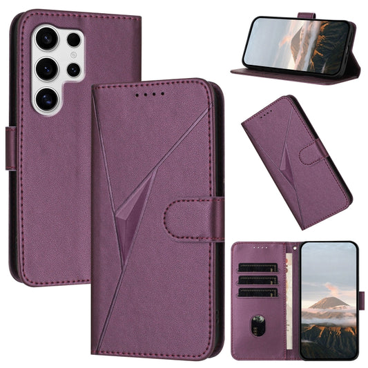 For Samsung Galaxy S25 Ultra 5G Triangle Pattern Buckle Clasp Leather Phone Case(Dark Purple) by buy2fix