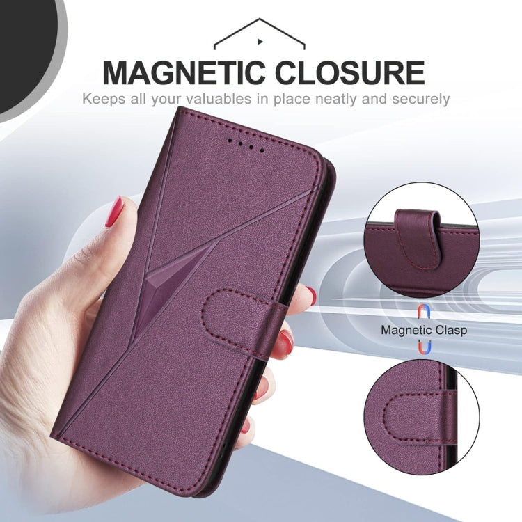 For Samsung Galaxy S25 Ultra 5G Triangle Pattern Buckle Clasp Leather Phone Case(Dark Purple) by buy2fix