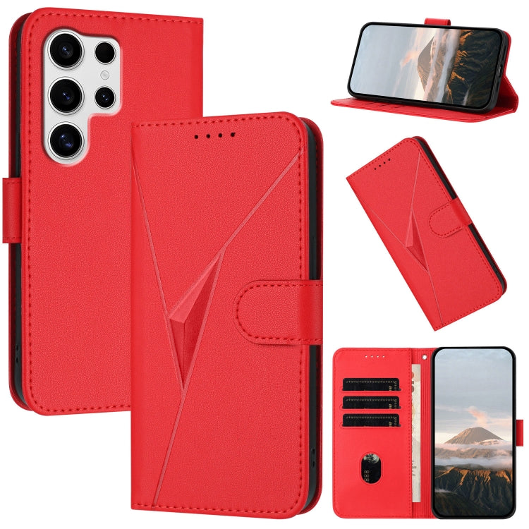 For Samsung Galaxy S25 Ultra 5G Triangle Pattern Buckle Clasp Leather Phone Case(Red) by buy2fix