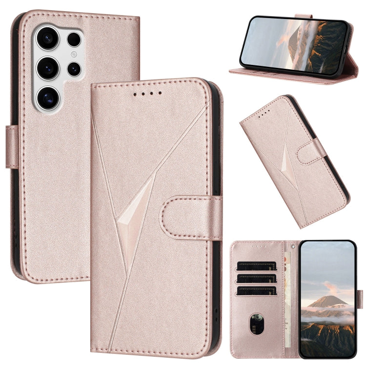 For Samsung Galaxy S25 Ultra 5G Triangle Pattern Buckle Clasp Leather Phone Case(Rose Gold) by buy2fix