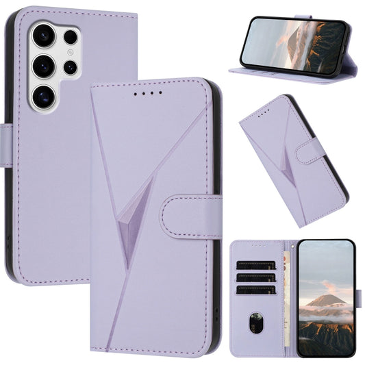 For Samsung Galaxy S25 Ultra 5G Triangle Pattern Buckle Clasp Leather Phone Case(Light Purple) by buy2fix