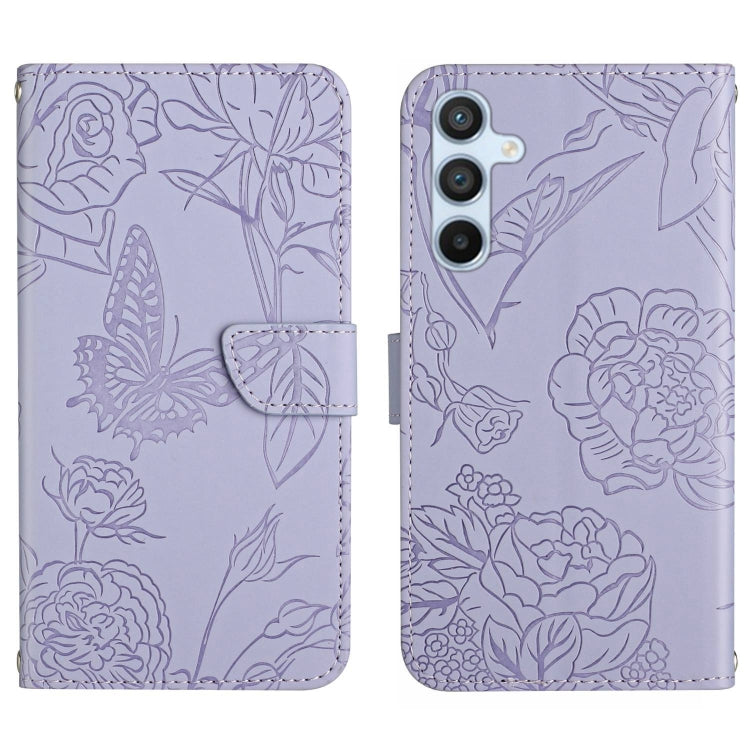For Samsung Galaxy S25 5G Skin Feel Butterfly Embossed Flip Leather Phone Case(Purple) by buy2fix