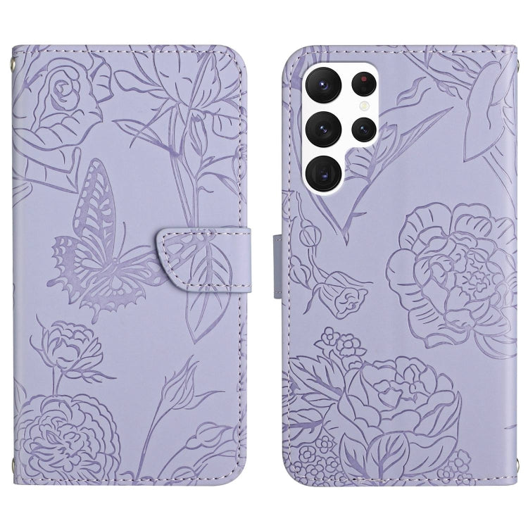 For Samsung Galaxy S25 Ultra 5G Skin Feel Butterfly Embossed Flip Leather Phone Case(Purple) by buy2fix
