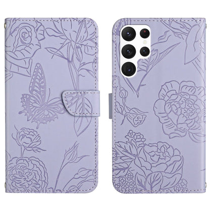 For Samsung Galaxy S25 Ultra 5G Skin Feel Butterfly Embossed Flip Leather Phone Case(Purple) by buy2fix